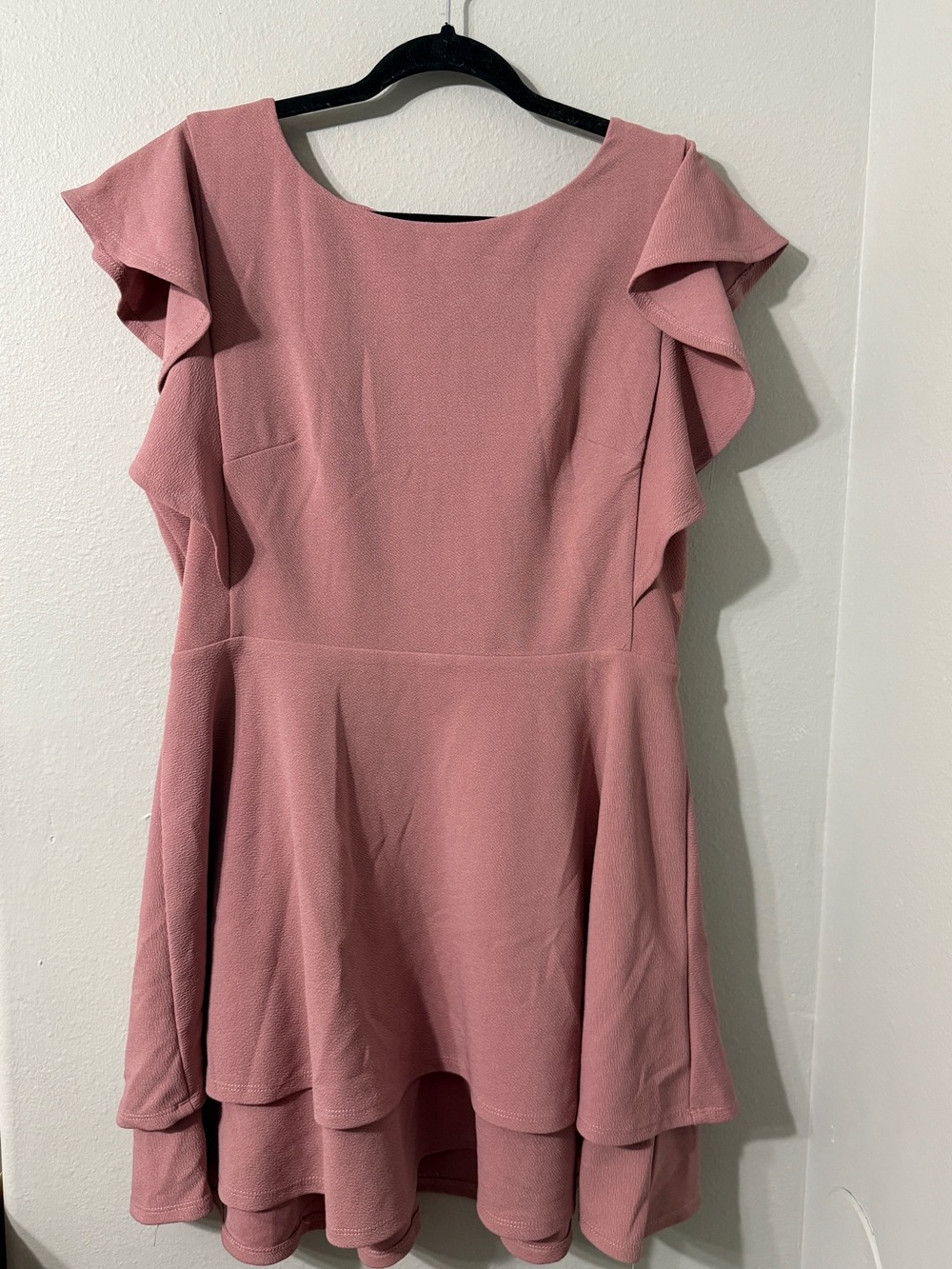 Midnight Doll Cute Modern Flirty Blush Pink Flutter Sleeve Fit & Flare Dress XL